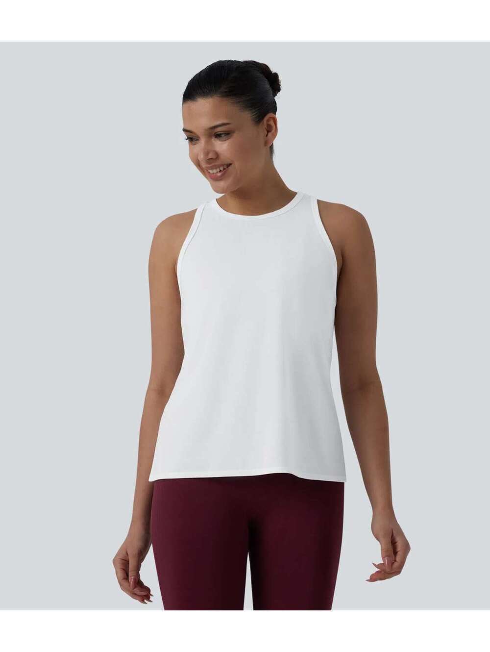 Halara Racerback Pleated Round Neck Quick Dry Yoga Tank Top White Size Large - Picture 2 of 9